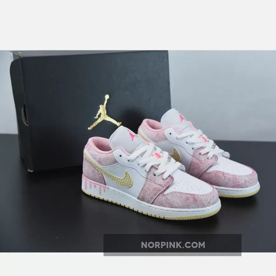 Air Jordan 1 Low GS 'Paint Drip' Arctic Punch/Pale Vanilla-White CW7104-601 New Releases