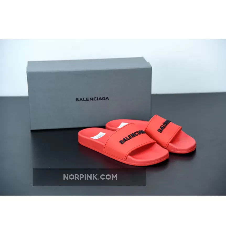 Balenciaga Logo Pool Sides Sandals Red 1675867593 Discount