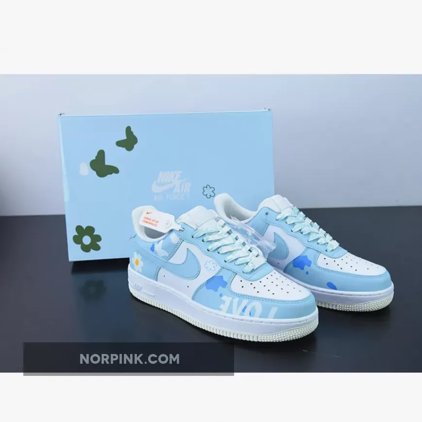 Custom Nike Air Force 1 Low 'Love' Light Blue White / jordan air force 1 blue and white