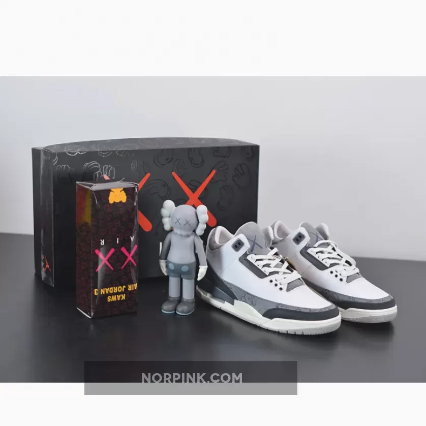 Bespoke IND X KAWS X Air Jordan 3 White Grey For Sale