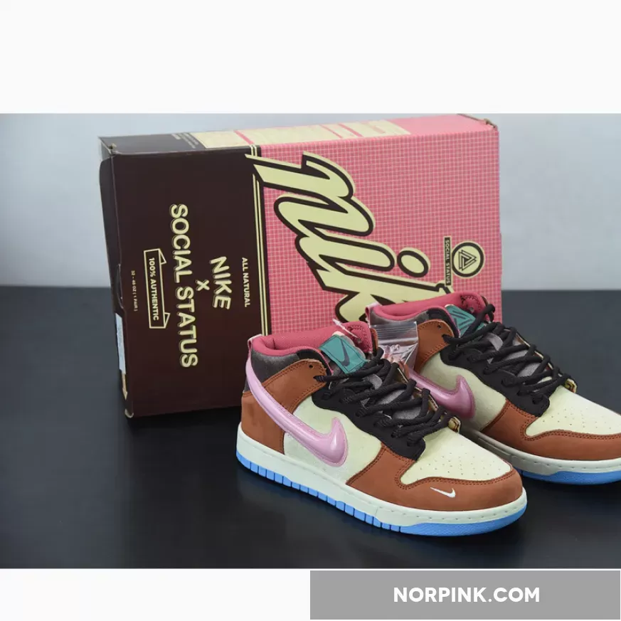 Social Status X Nike Dunk Mid 'Chocolate Milk' Canvas/Mid Soft Pink-Burnt Brown - dunk mid chocolate milk