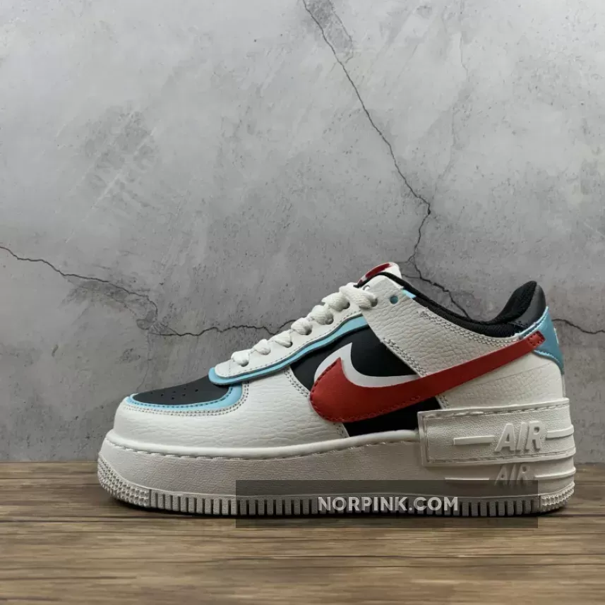 Nike Air Force 1 Shadow White/Bleached Aqua-Black-Chile Red DA4291-100 / aqua air force 1