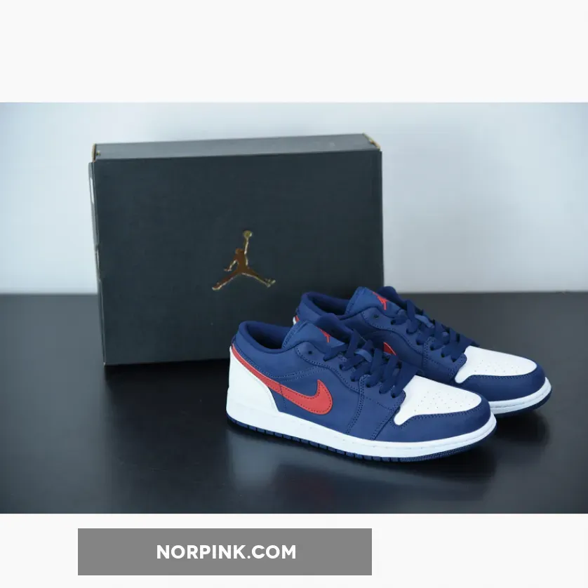 Jordan 1 Low SE USA CZ8454-400 - navy blue and red nike shoes