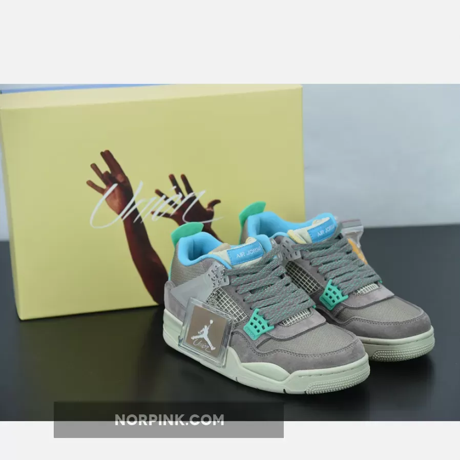 Union x Air Jordan 4 '30th Anniversary' Taupe Haze/Blue Fury-Khaki-Roma Green / khaki 4s