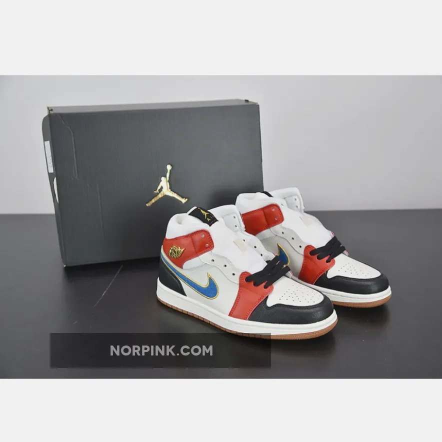 Air Jordan 1 Mid 'Homecoming' Sail/Metallic Gold-Gym Red-Black #blue gold jordan 1