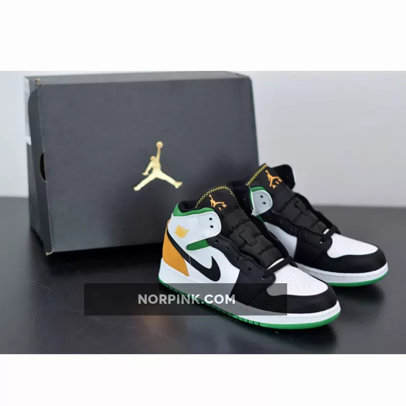 Air Jordan 1 Mid SE White/Laser Orange-Black-Lucky Green / jordan 1 mid orange and white