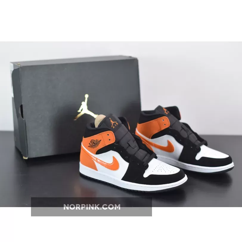 Air Jordan 1 Mid 'Shattered Backboard' Black/Starfish-White 554724-058 / air jordan 1 mid black/starfish-starfish-white