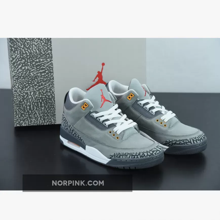 Air Jordan 3 'Cool Grey' Silver/Light Graphite-Orange Peel-Sport Red CT8532-012 silver/sport red/light graphite jordan 3