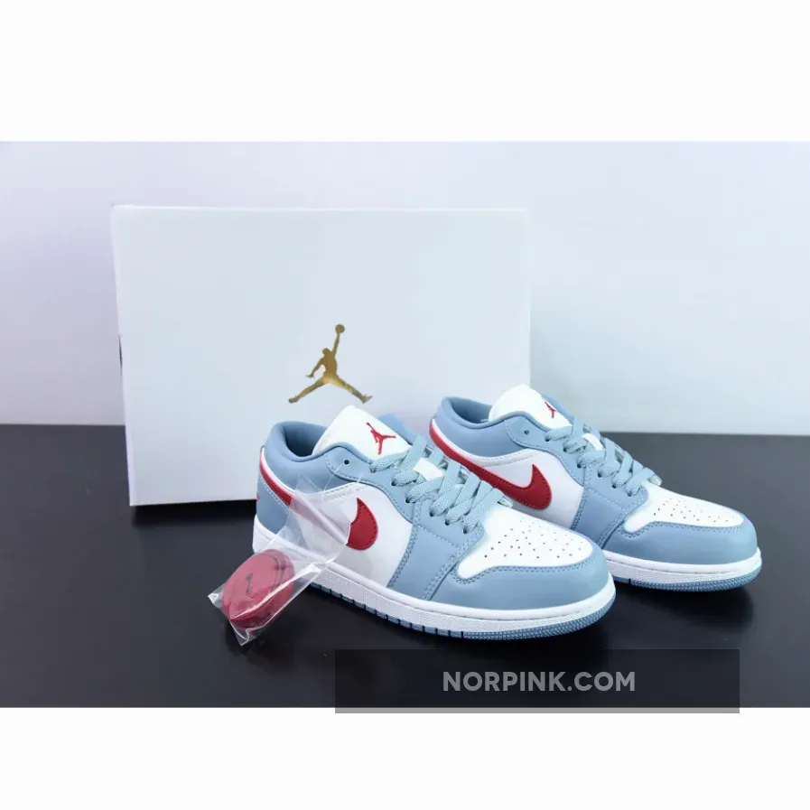 Air Jordan 1 Low White / Grey-Blue / Red | blue grey 1s