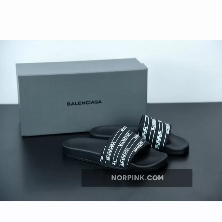 Balenciaga Logo Pool Sides Sandals Black White 1675867650 New Releases