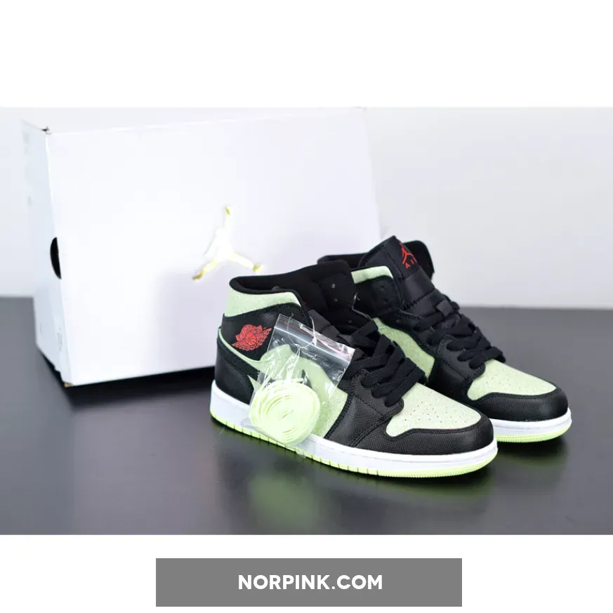 Jordan 1 Mid Black Barely Volt For Womens CV5276-003 - jordan 1 mid se chile red