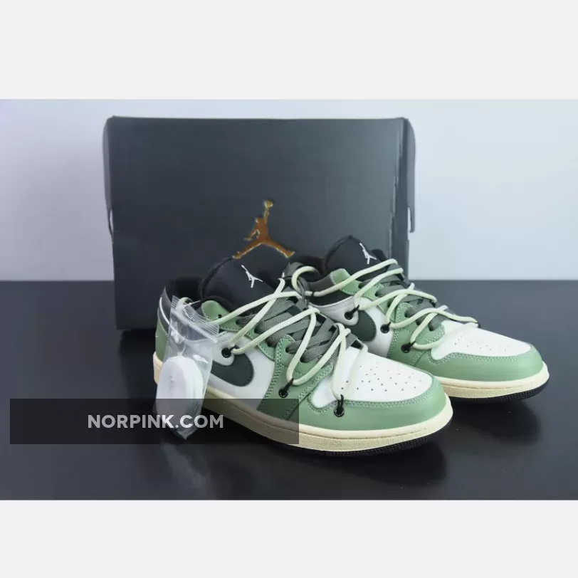 Custom Air Jordan 1 Low White Black Green Discount FS-1772233175
