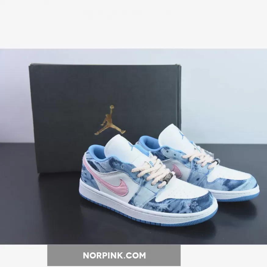 Custom Air Jordan 1 Low Washed Denim/White-Pink For Sale