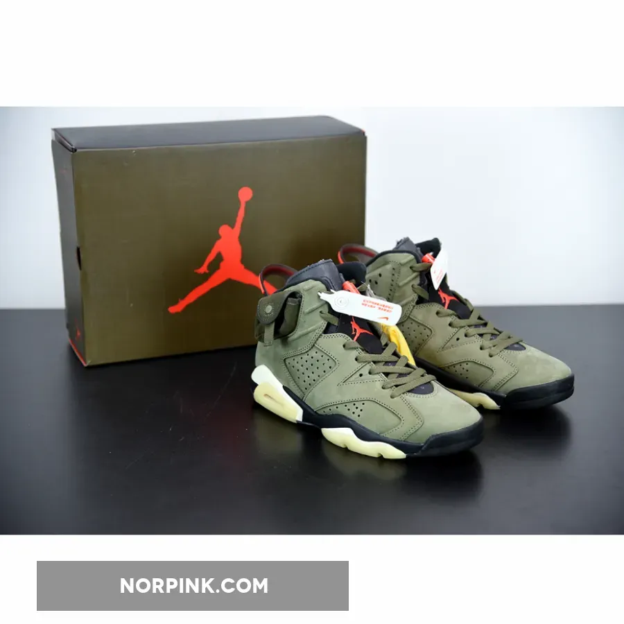 Travis Scott x Air Jordan 6 Medium Olive/Black-Sail-University Red #travis scott 6a