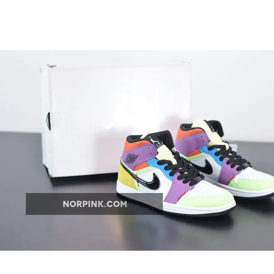 Air Jordan 1 Mid SE 'Multicolor' White/Black/Lightbulb/Team Orange Yellow Purple And White Jordans CW1140-100