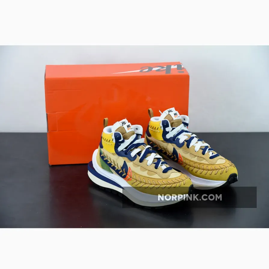 sacai x Jean Paul Gaultier x Nike Vaporwaffle Sesame/Blue Void-White / nike vaporwaffle sacai jean paul gaultier sesame blue