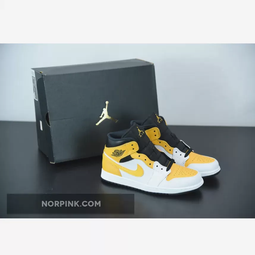 Air Jordan 1 Mid White/University Gold-Black 554724-170 / air jordan 1 mid black and gold