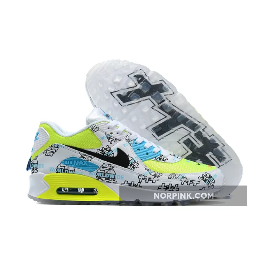 Nike Air Max 90 'Worldwide' White/White-Volt-Blue Fury DA1342-107 Discount