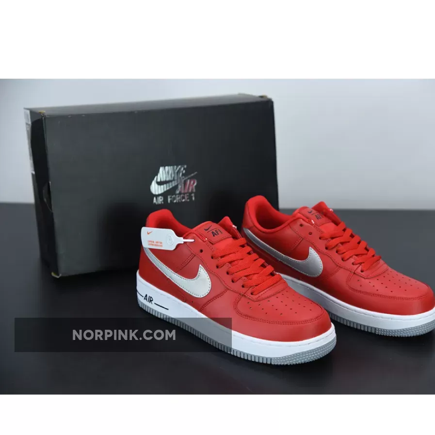 Nike Air Force 1 Low Red Grey With Heel Black Stitch