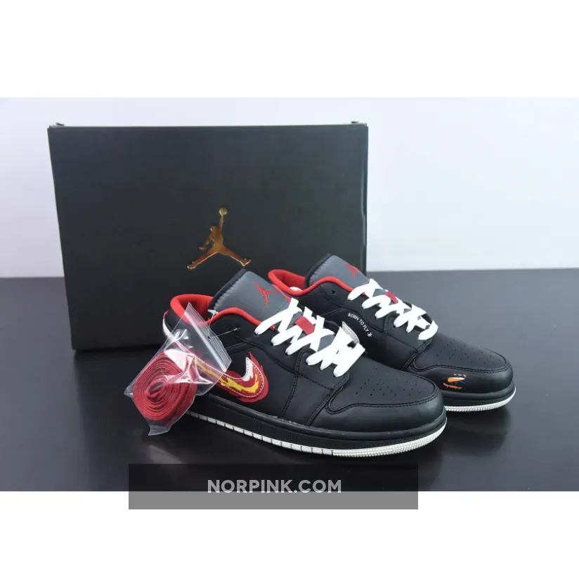 Air Jordan 1 Low "Born To Fly" Black/Sail-Fitness Red