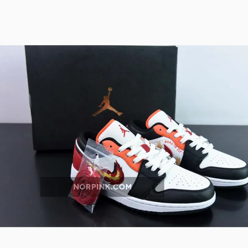 Air Jordan 1 Low "Flaming Swoosh" White/Black-Red-Orange Flame