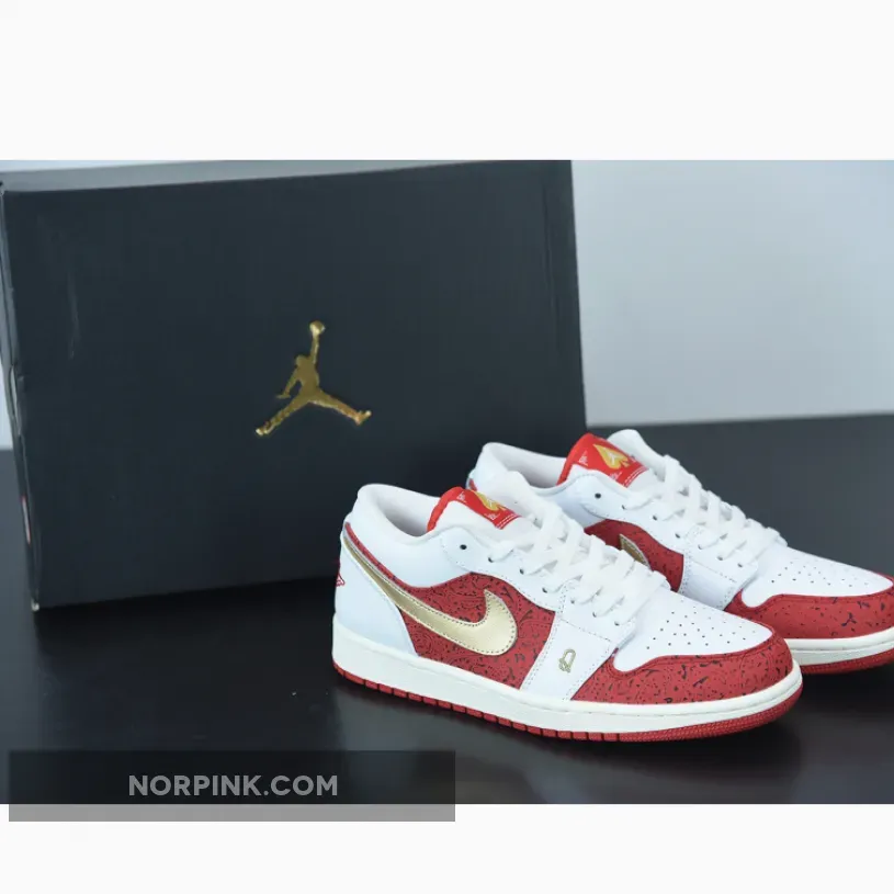 Air Jordan 1 Low "Spades" White Red Gold