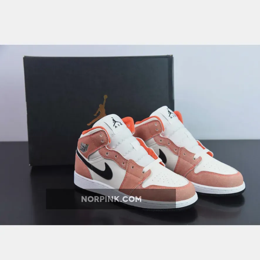 Air Jordan 1 Mid "Orange Suede" Team Orange/Black-Sail-Iron Grey