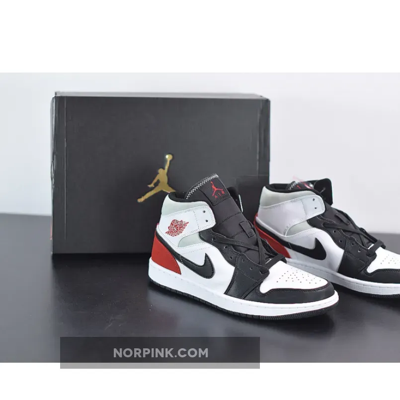 Air Jordan 1 Mid Se Red Toe White/Black/Light Smoke Grey/Gym Red AJ1