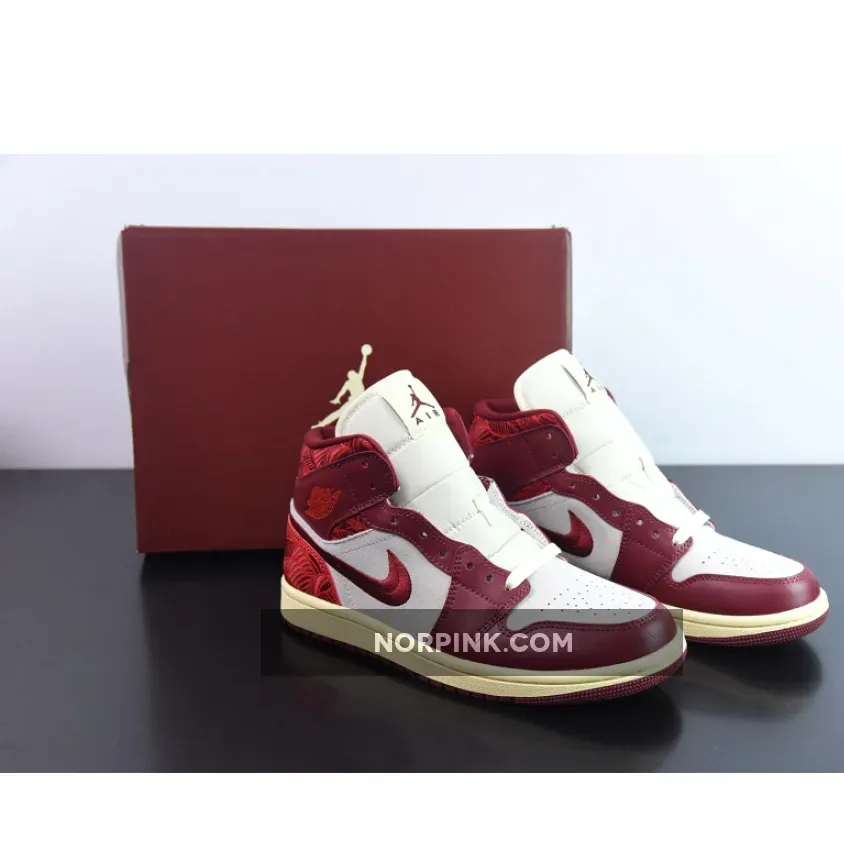 Air Jordan 1 Mid SE "Tiki Leaf" Team Red/Sail-Muslin