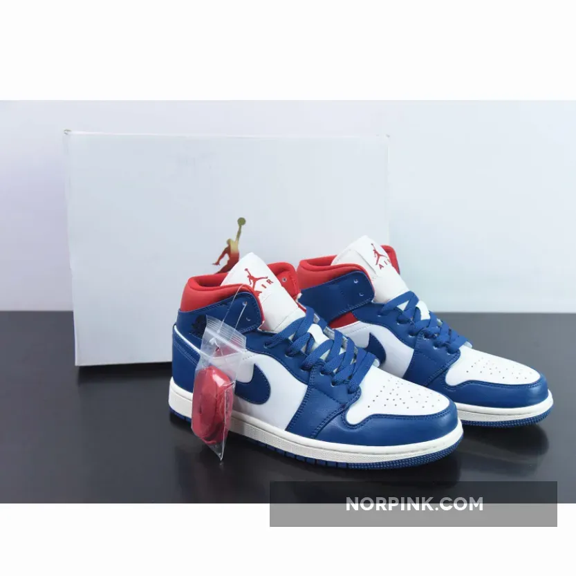 Air Jordan 1 Mid White/French Blue-Gym Red