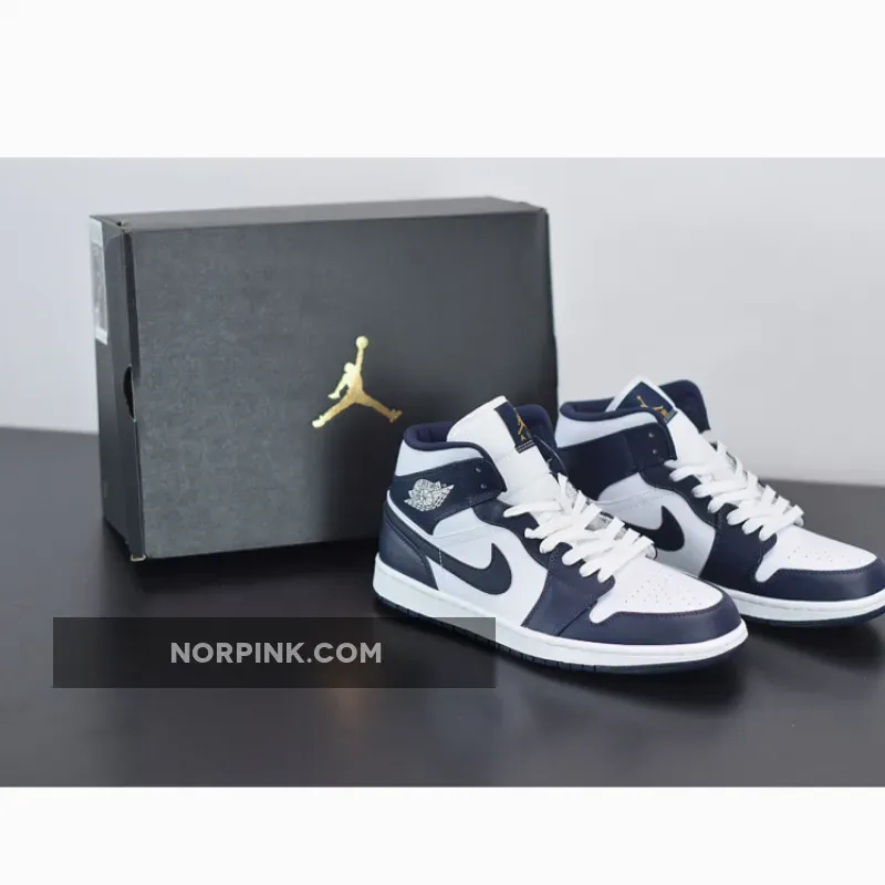 Air Jordan 1 Mid White Metallic Gold Obsidian