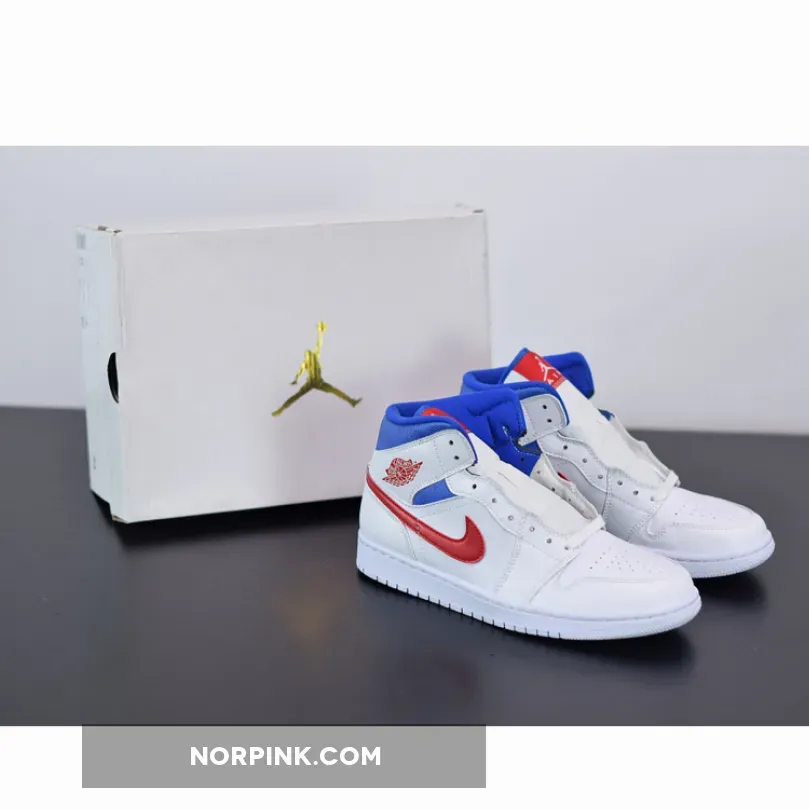 Air Jordan 1 Mid White/University Red-Game Royal