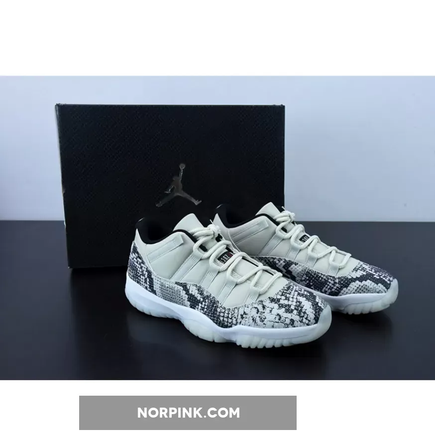 Air Jordan 11 Retro Low "Light Bone Snakeskin" Grey / White-Black