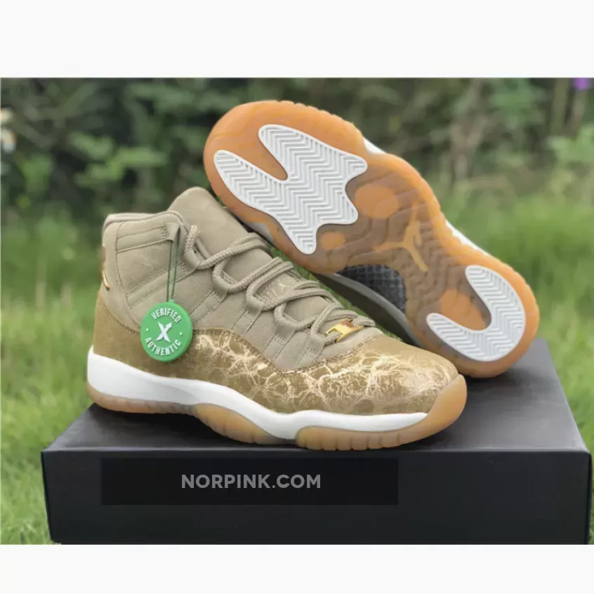 Air Jordan 11 Retro Neutral Olive/Sail-Gum Light Brown-Metallic Stout AJ11