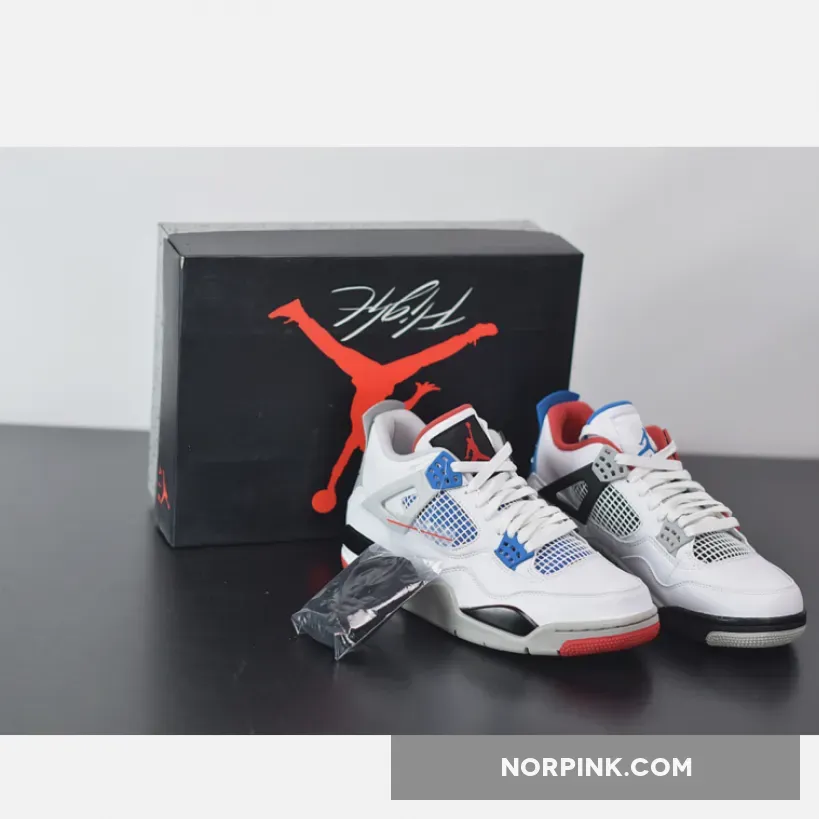 Air Jordan 4 Retro "What The" White/Military Blue-Fire Red-Tech Grey