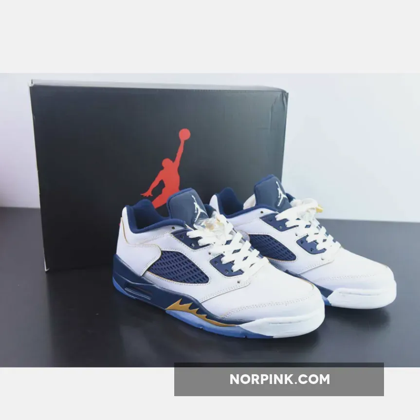 Air Jordan 5 Low Dunk From Above White/Metallic Gold-Navy