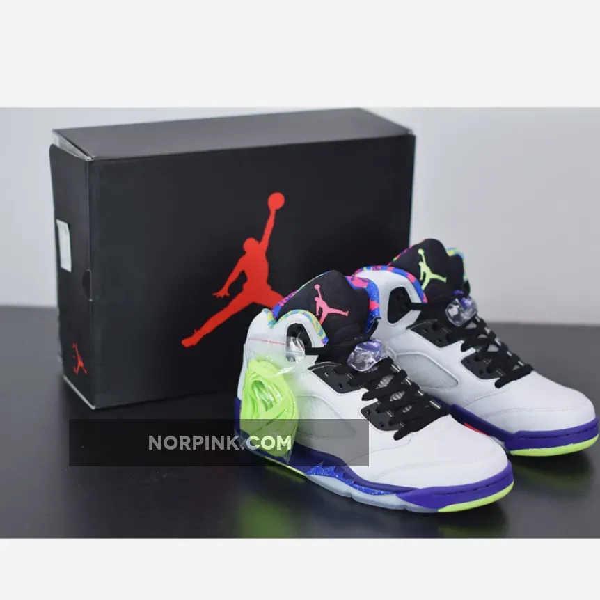 Air Jordan 5 Retro 'Alternate Bel-air' AJ5 WHITE/COURT PURPLE-RACER PINK-GHOST GREEN