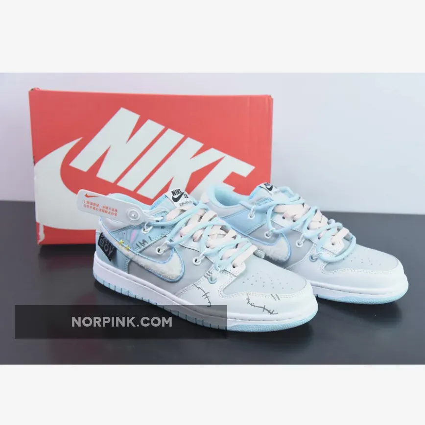 Custom Nike Dunk Low Retro Fleece Swoosh Worn Blue