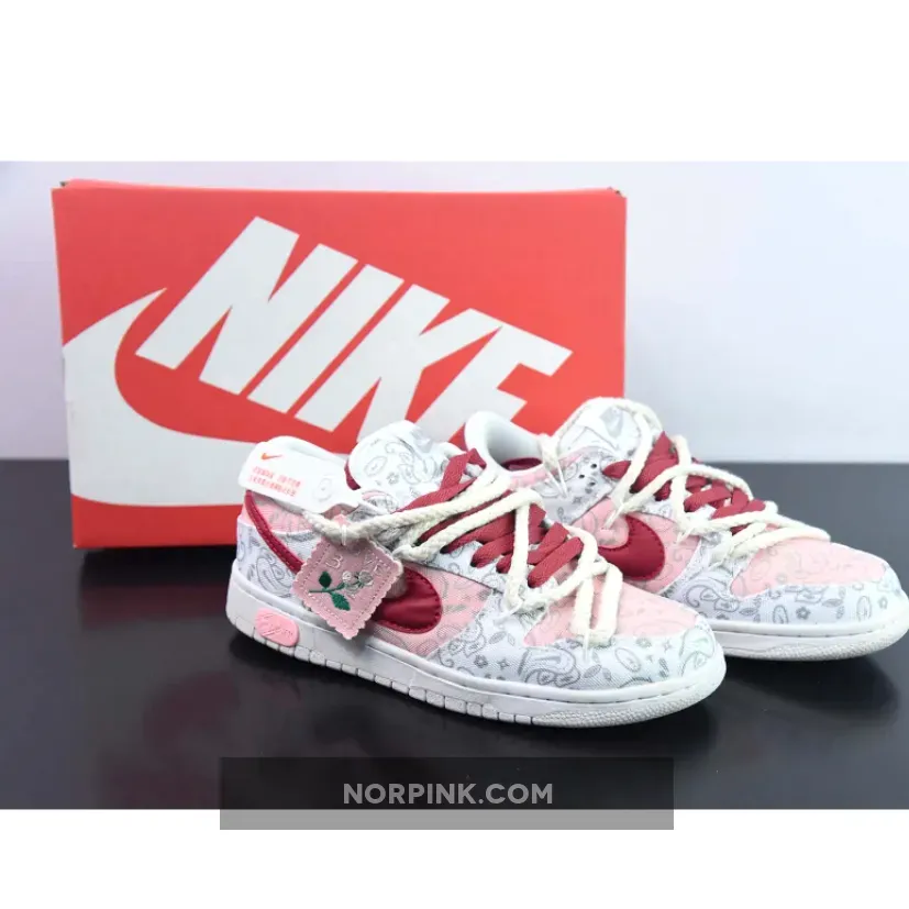 Custom Nike Dunk Low ‘White Paisley’ White Red