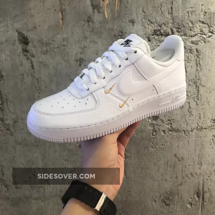 Nike Air Force 1 Gold Mini Swoosh White Metallic Gold For Womens