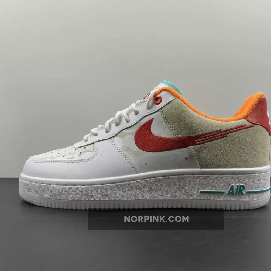 Nike Air Force 1 Low "Just Do It" White/University Red-Washed Teal-Safety Orange