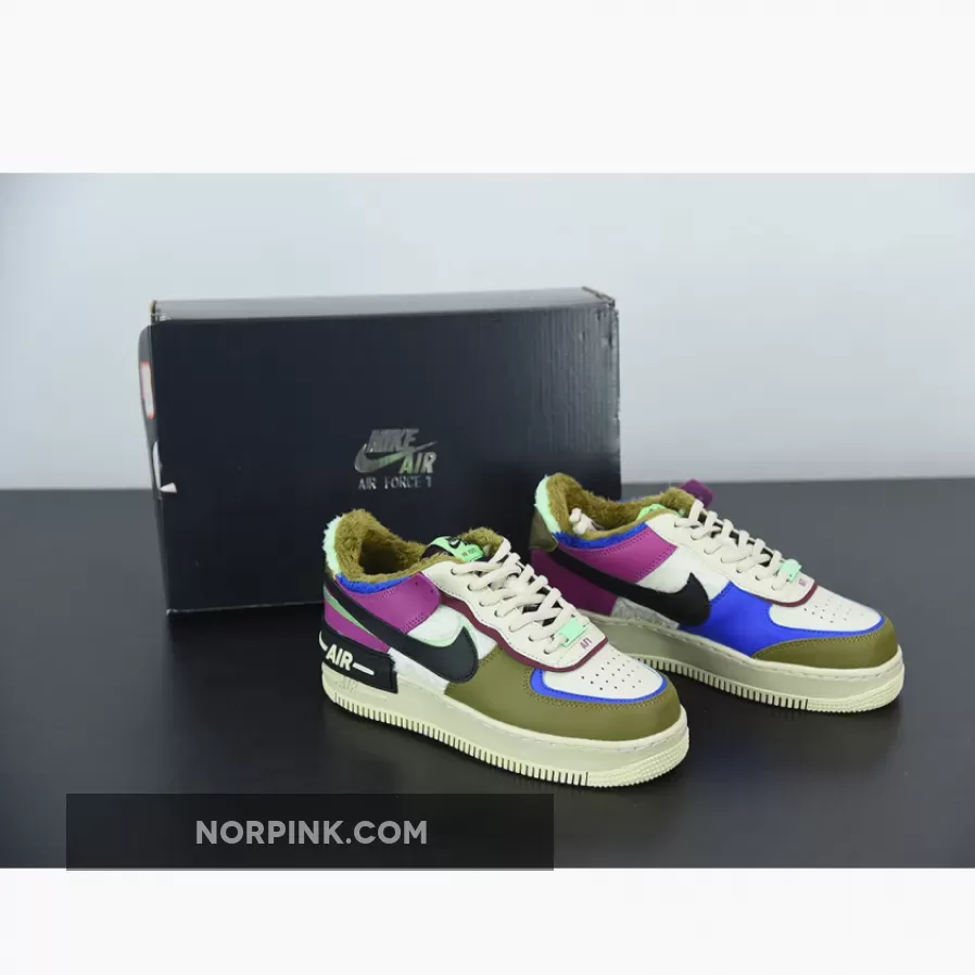 Nike Air Force 1 Shadow SE Khaki Purple Blue For Womens